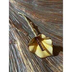 Sandor Cream Enamel Calla Lily Brooch with 6 Faux Ruby rhinestones